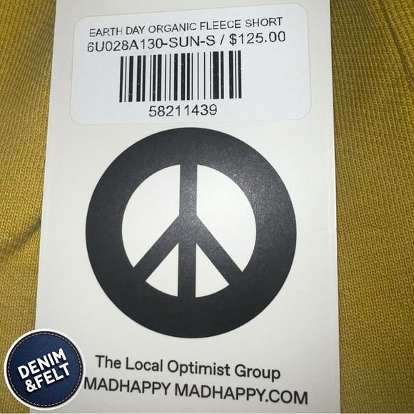 MadHappy Sun Yellow EARTH DAY ORGANIC FLEECE SHORT w/ Recycle Logo | NEW/NWT🌎 - Picture 8 of 10